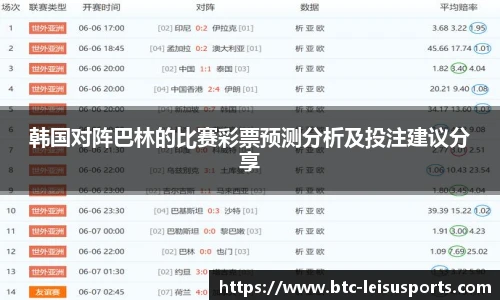 韩国对阵巴林的比赛彩票预测分析及投注建议分享